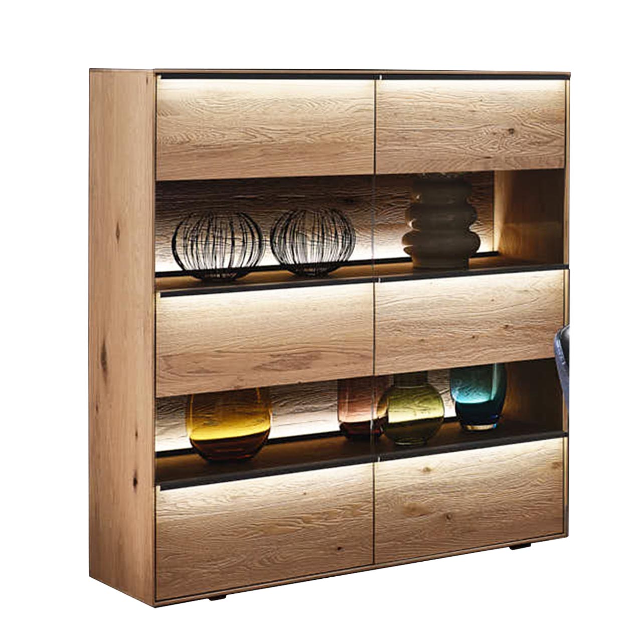 hartmann_ANEA_8530-7131_highboard modernes Highboard mit 2 Glastüren & dekorativem Riffholz