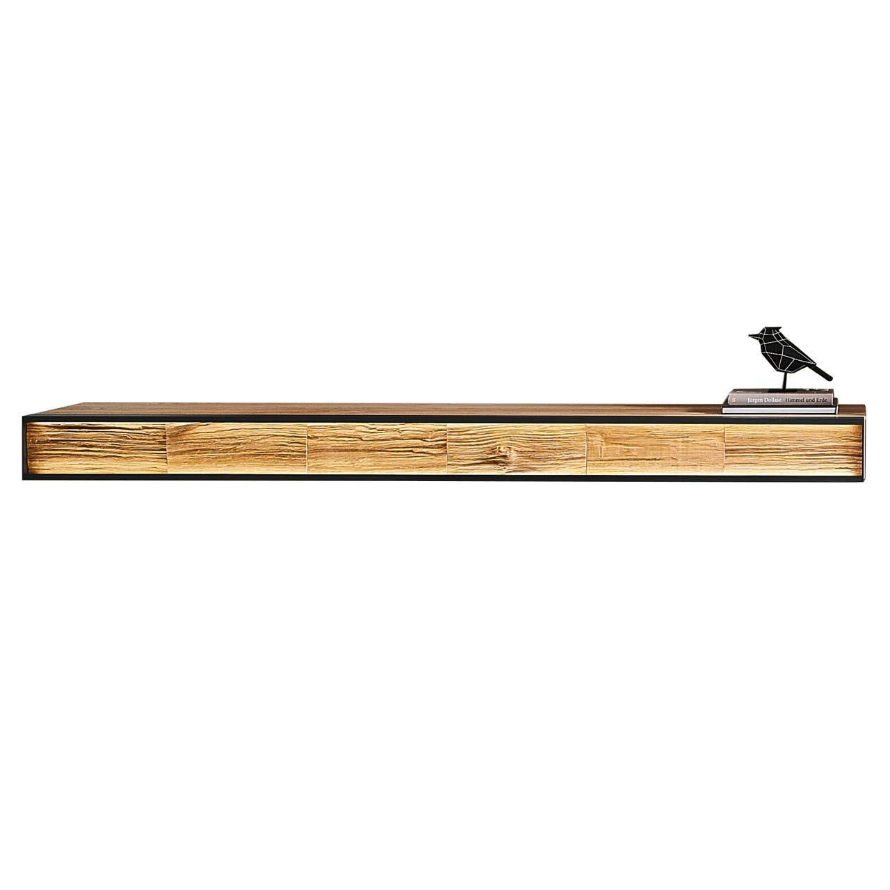 TV-Brücke aus massivem Holz mit Spaltholz-Applikation