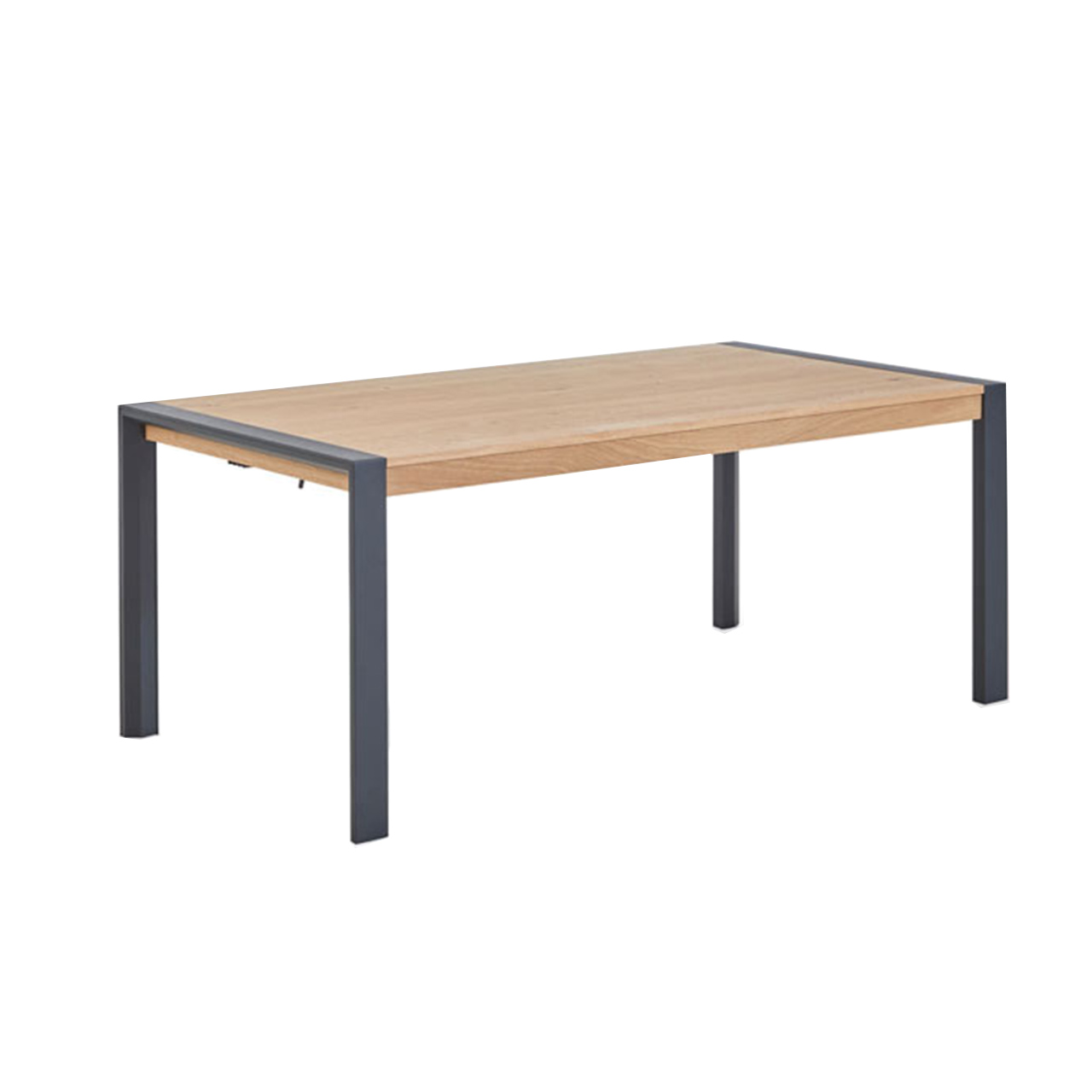 Massivholztisch mit schwarz lackiertem Metallgestell