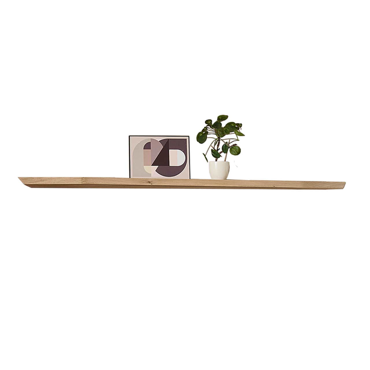 Modernes Wandboard aus massivem Riffholz im asymmetrischem Design, von links nach rechts schmaler werdend - Gesamtbreite 179cm.