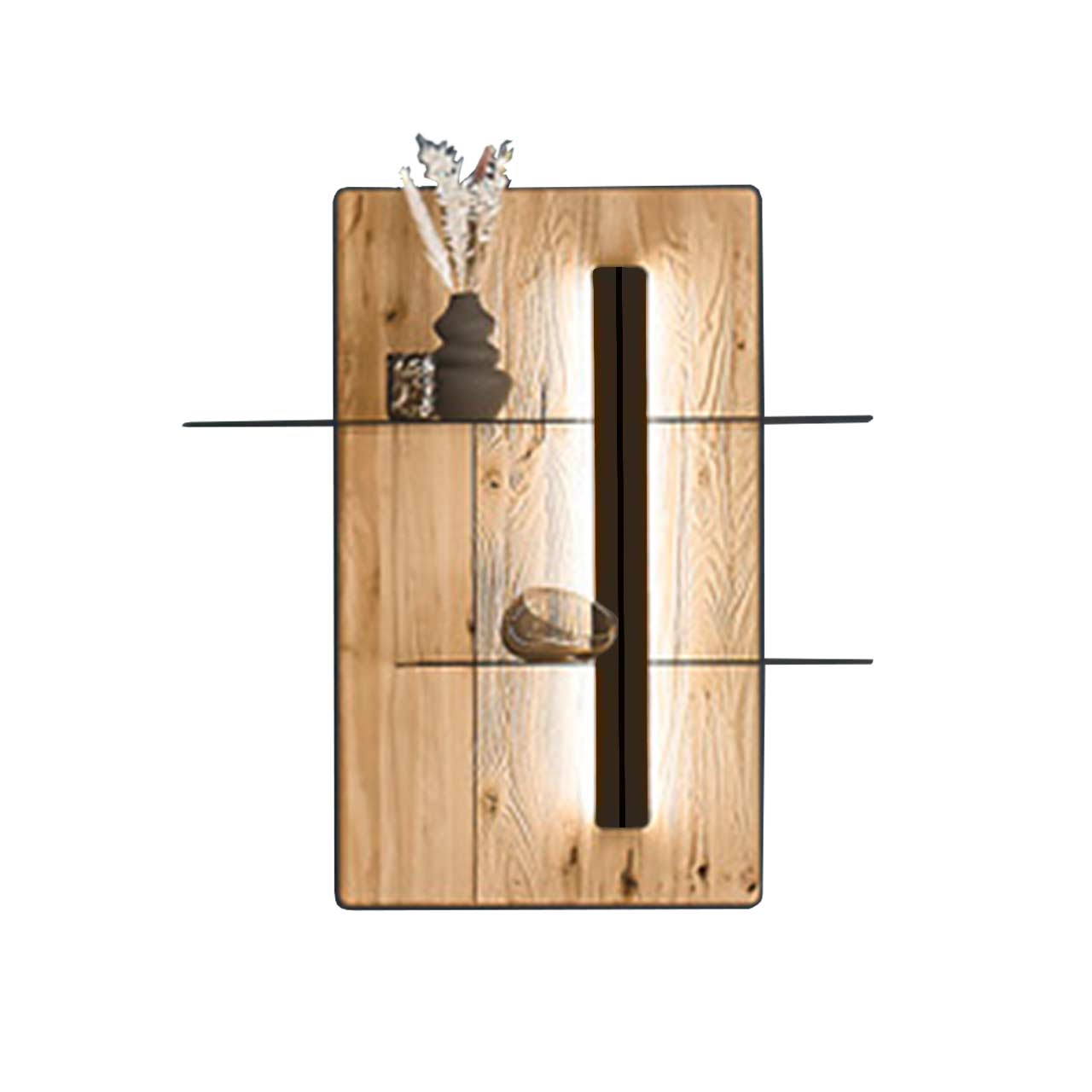 Hartmann KNUD 5580-6111 Wandpaneel Beleuchtetes Wandpaneel aus Riffbuche mit anthrazitfarbener vertikaler Profilleiste und zwei Glasböden