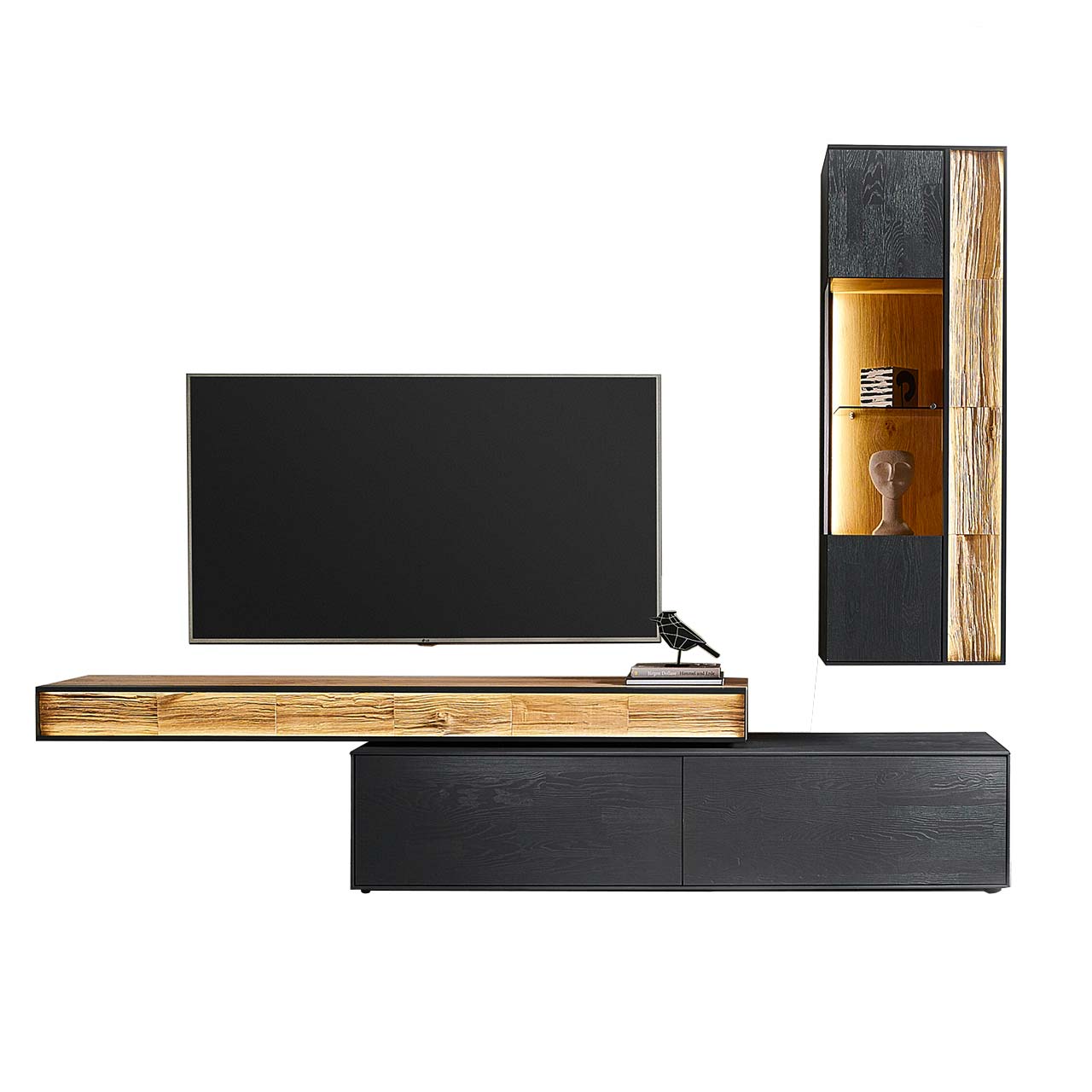 HM_KILVA_9610-Kombi-Nr-28_freigestellt_1280x1280 Moderne Wohnwand mit Materialmix aus Lack anthrazit mit Spaltholz-Akzenten und Parsolglas-Vitrinenausschnitten