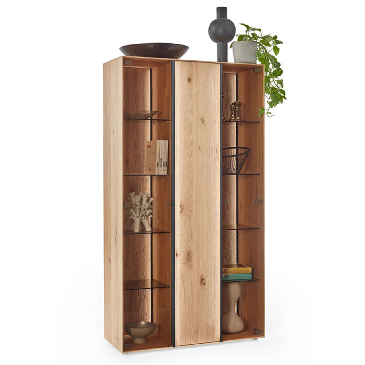 hartmann_ANEA_8530-0101_standvitrine 3-türige Standvitrine mit 2 Glastüren und einer Holztür