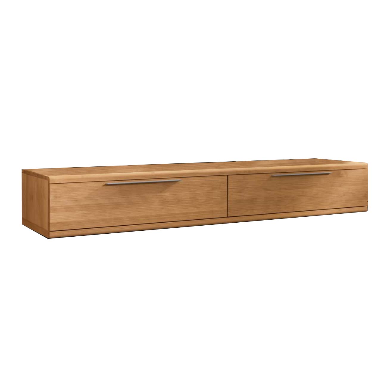 Hartmann SALE Möbel - ARONDA Hängeelement 6380-3118 / Seitliche Ansicht Hängelowboard aus massiver Erle mit zwei Schubladen und silbernen Griffen.