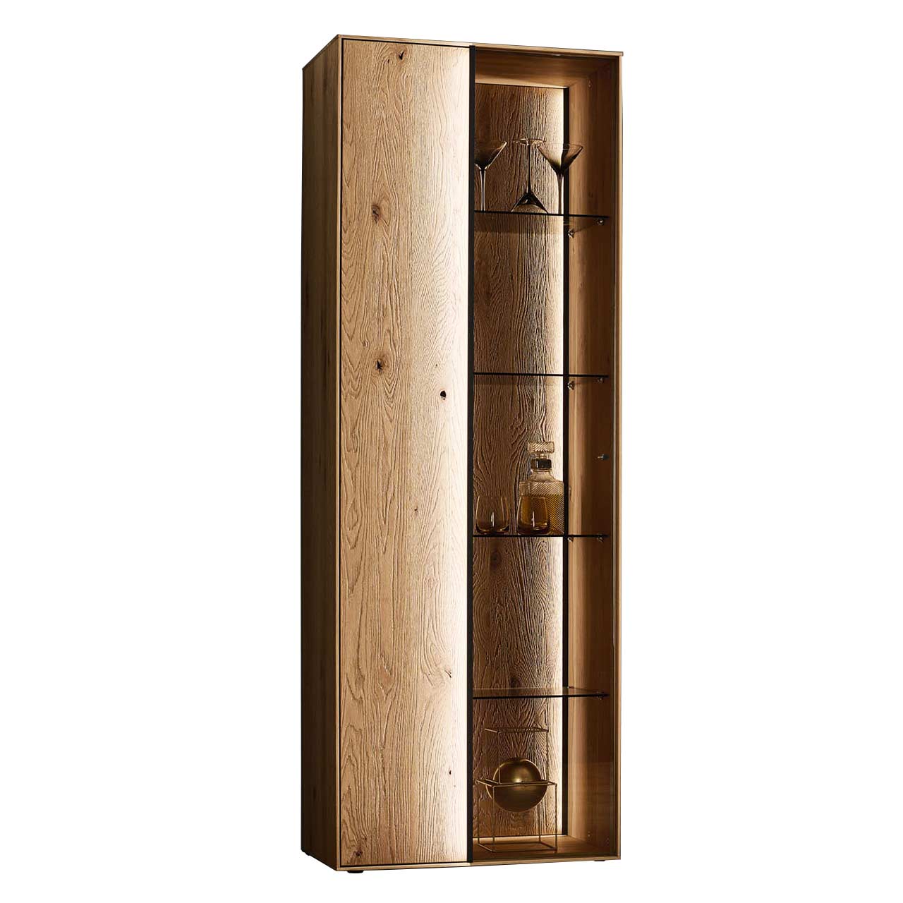 hartmann_ANEA_8530-0071.li_standvitrine Massivholzvitrine mit zweigeteilter Front, halb Holz, halb Glas