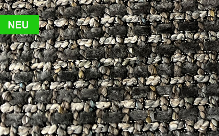 Farb-Kachel mit gleichmäßig strukturierter Oberfläche in hellem und dunklem Anthrazit – Stoff Nr. 69B – dezent und weich texturiert, zur Bezugsauswahl für alle Stühle und Bänke der Möbelmarke Hartmann.