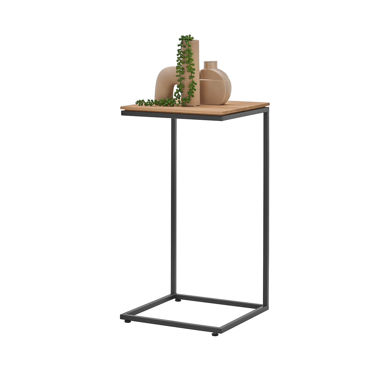 Hartmann Möbel SVEA - Beistelltisch 8660-1419 - Kerneiche Natur / Metall anthrazit Kleiner Beistelltisch mit rechteckiger Holztischplatte und filigranem Metallgestell in Anthrazit - in Seitenansicht.