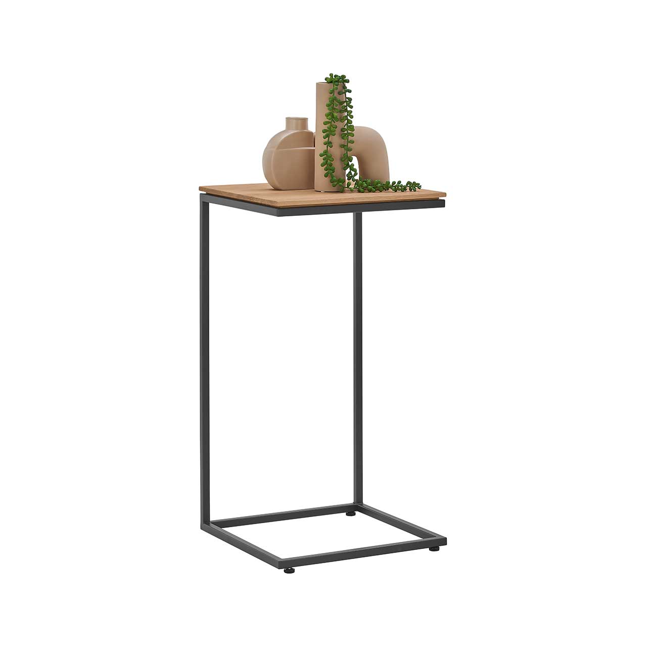 LINEA Leonardo Living - Beistelltisch 8540-1419 Kleiner Beistelltisch mit quadratischer Tischplatte aus Kerneiche und filigranem Metallgestell anthrazit.