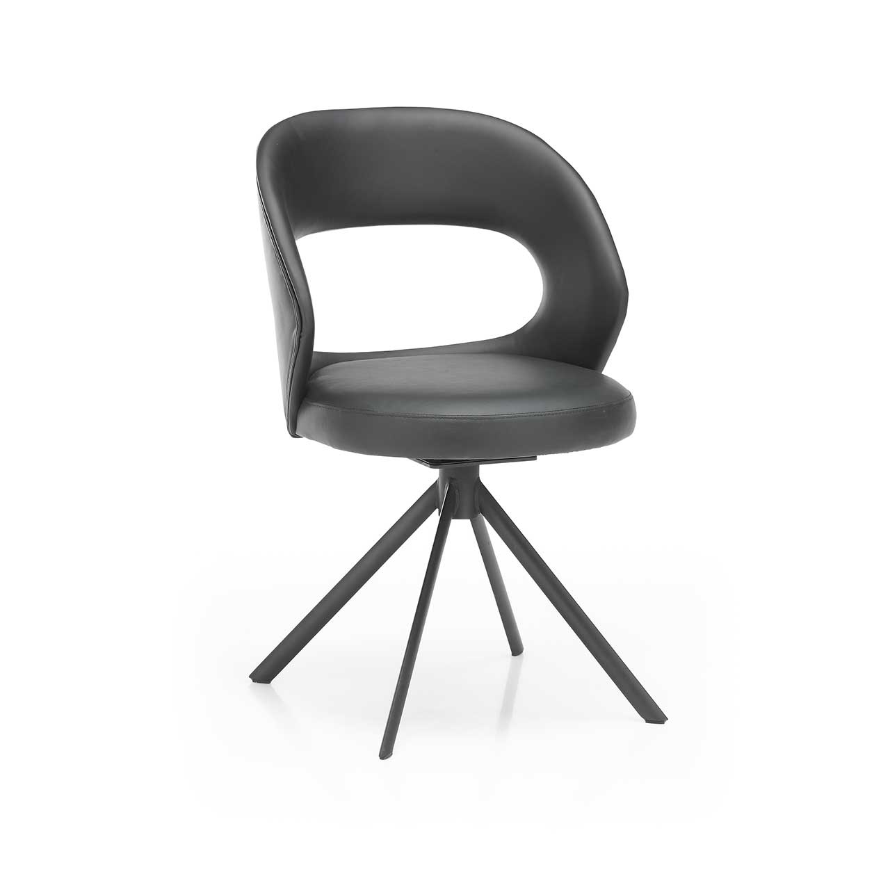 LINEA Leonardo Living - Stuhl Ricardo 8540-1700 mit Metallgestell Glattleder, mit offener Rückenlehne und Vier-Fuß-Stativ Gestell in Metall anthrazit.