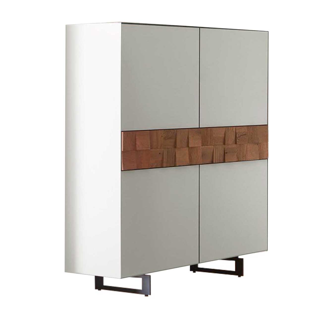 LIV_7120W-6112G_highboard_mF_1280x1280 Highboardboard in Lack weiß mit Spaltholzelementen auf schwarzen Kufen