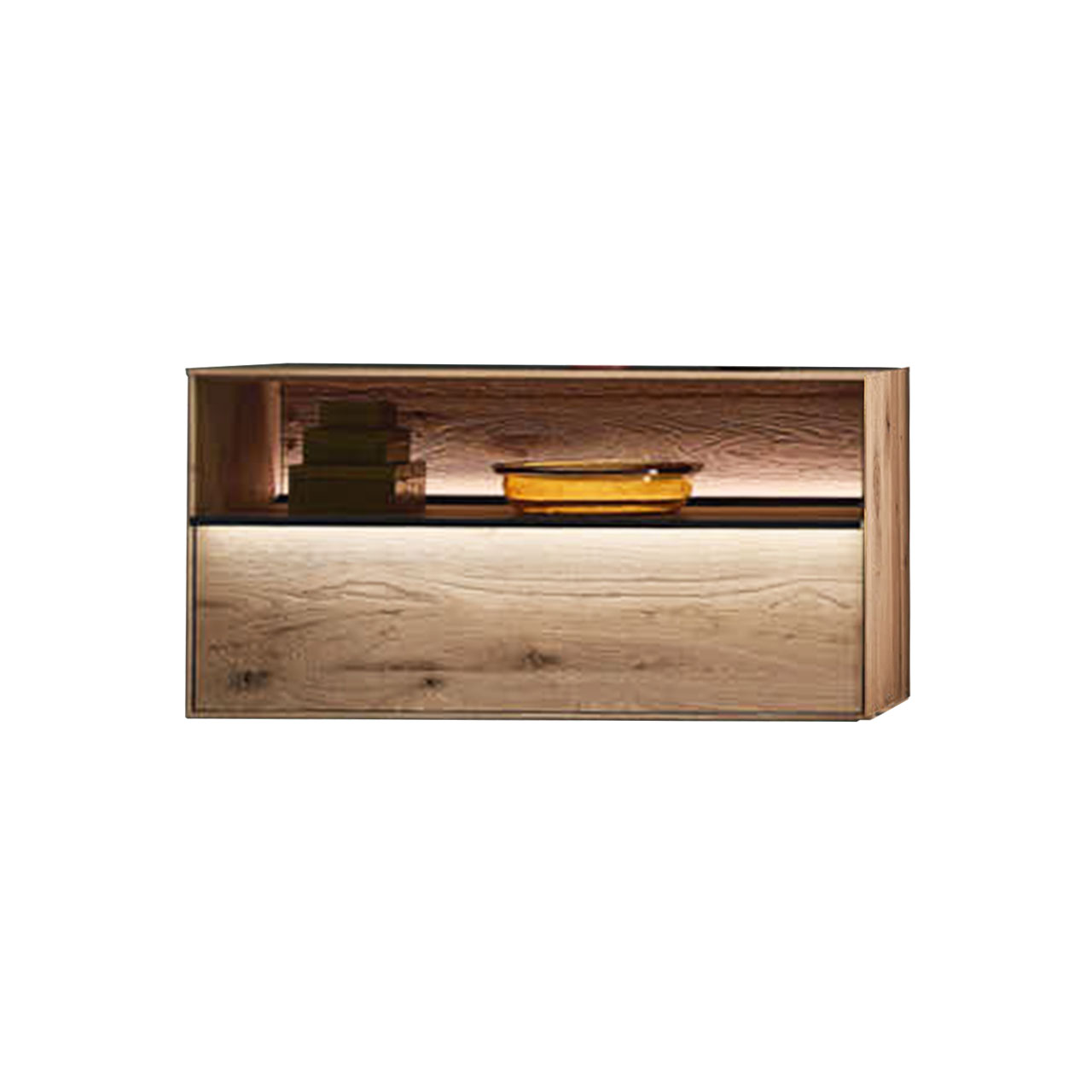 hartmann_ANEA_8530-3112_haengelowboard TV-Board aus massiver Kerneiche mit Schubkasten & Glasblende