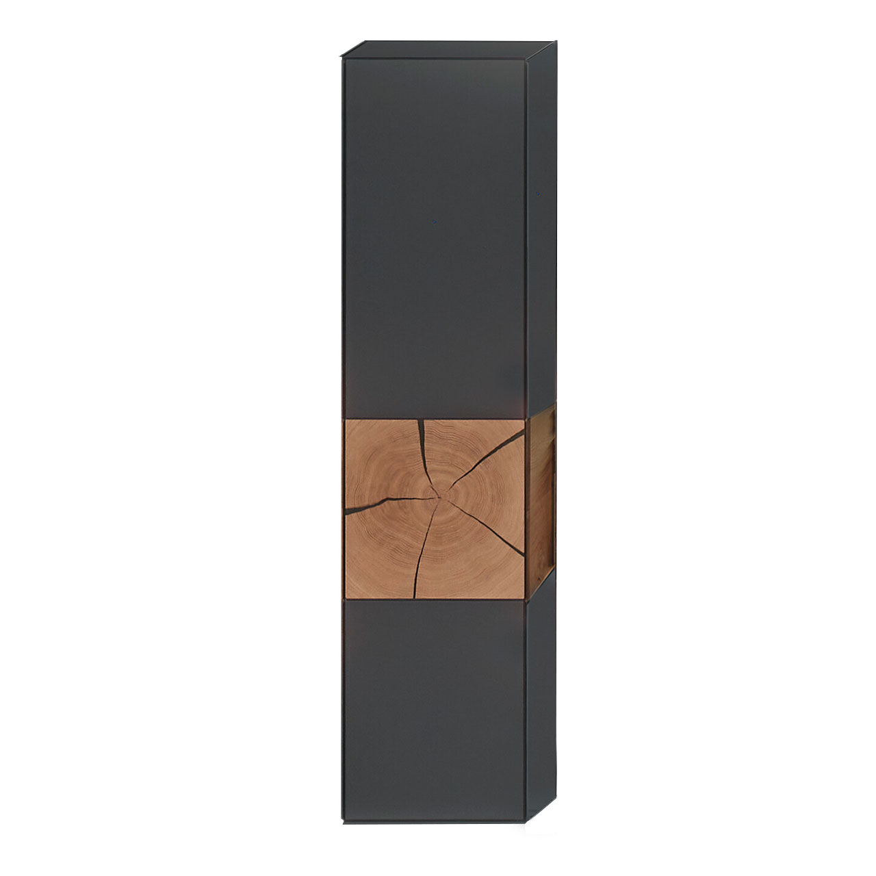 Hartmann CAYA - Hängeschrank 7170-6031A - Türanschlag links Moderner Hängeschrank aus massiver Kerneiche Umato mit Mattglas anthrazit Fronten und einer im unteren Drittel platzierten rechteckigen Hirnholzscheibe.