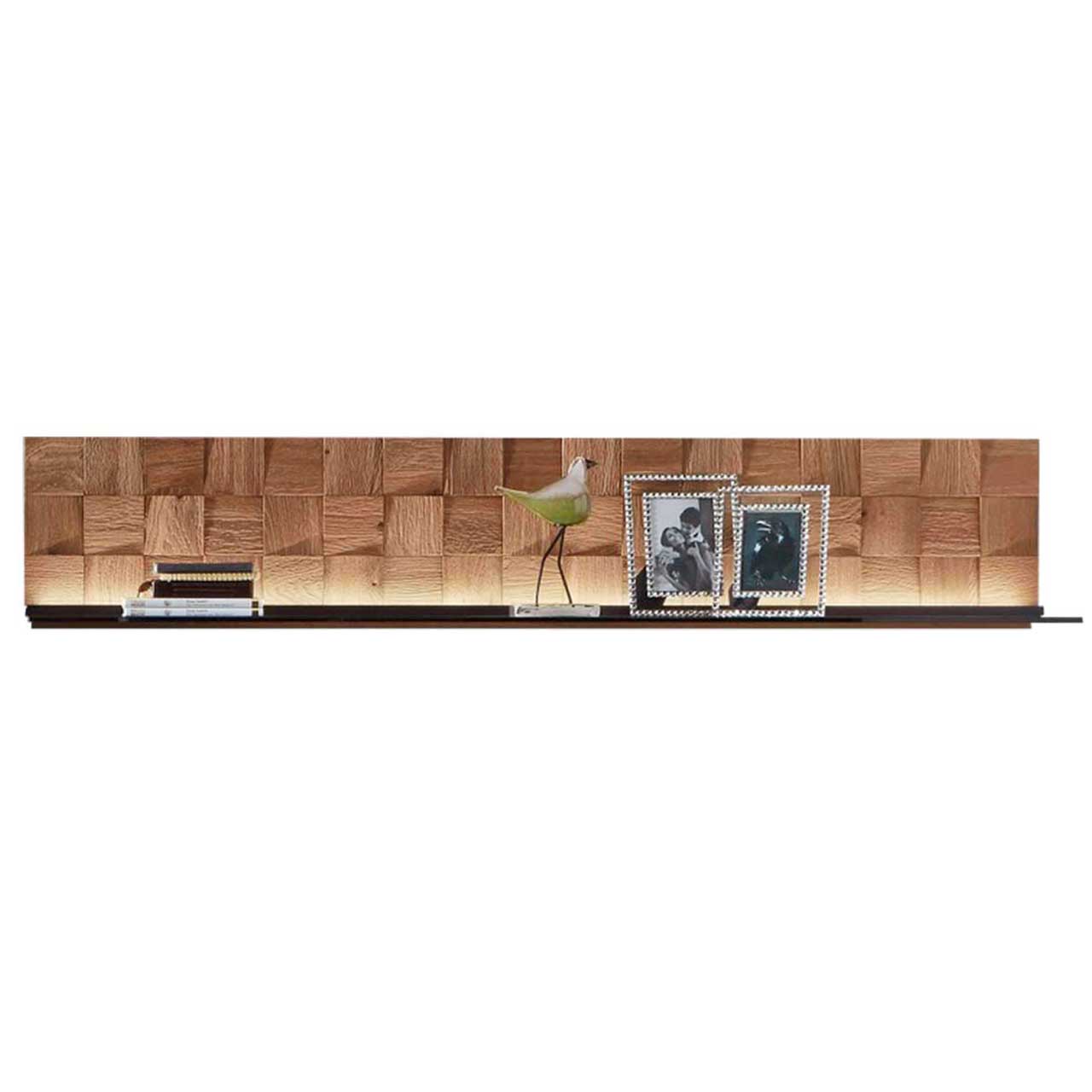Wandboard mit Spaltzholzrückwand und Satinoglas Elementen