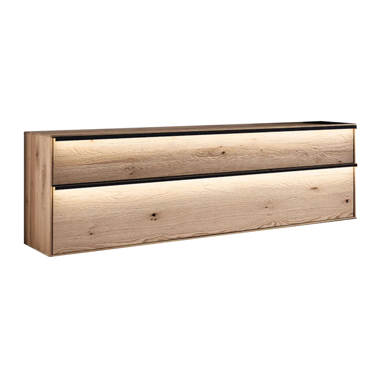 TV-Board aus massiver Kerneiche mit Klappe & Schubkasten und optionaler Griffbeleuchtung