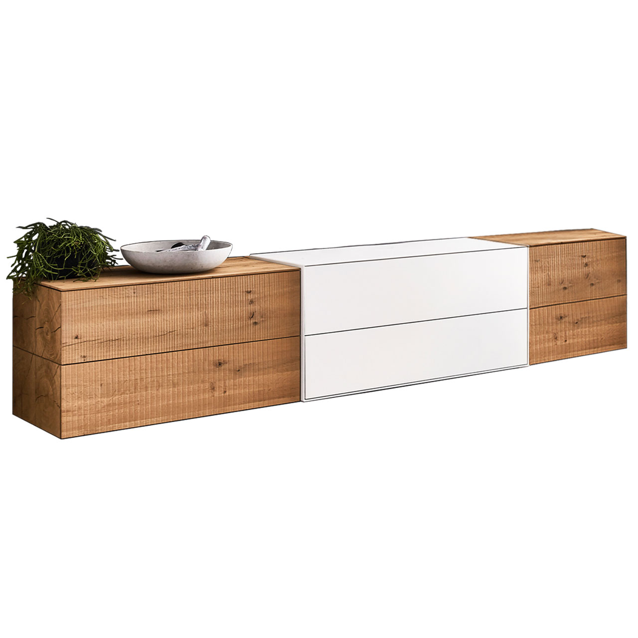 Lowboard aus massivem Holz mit Lack weiß
