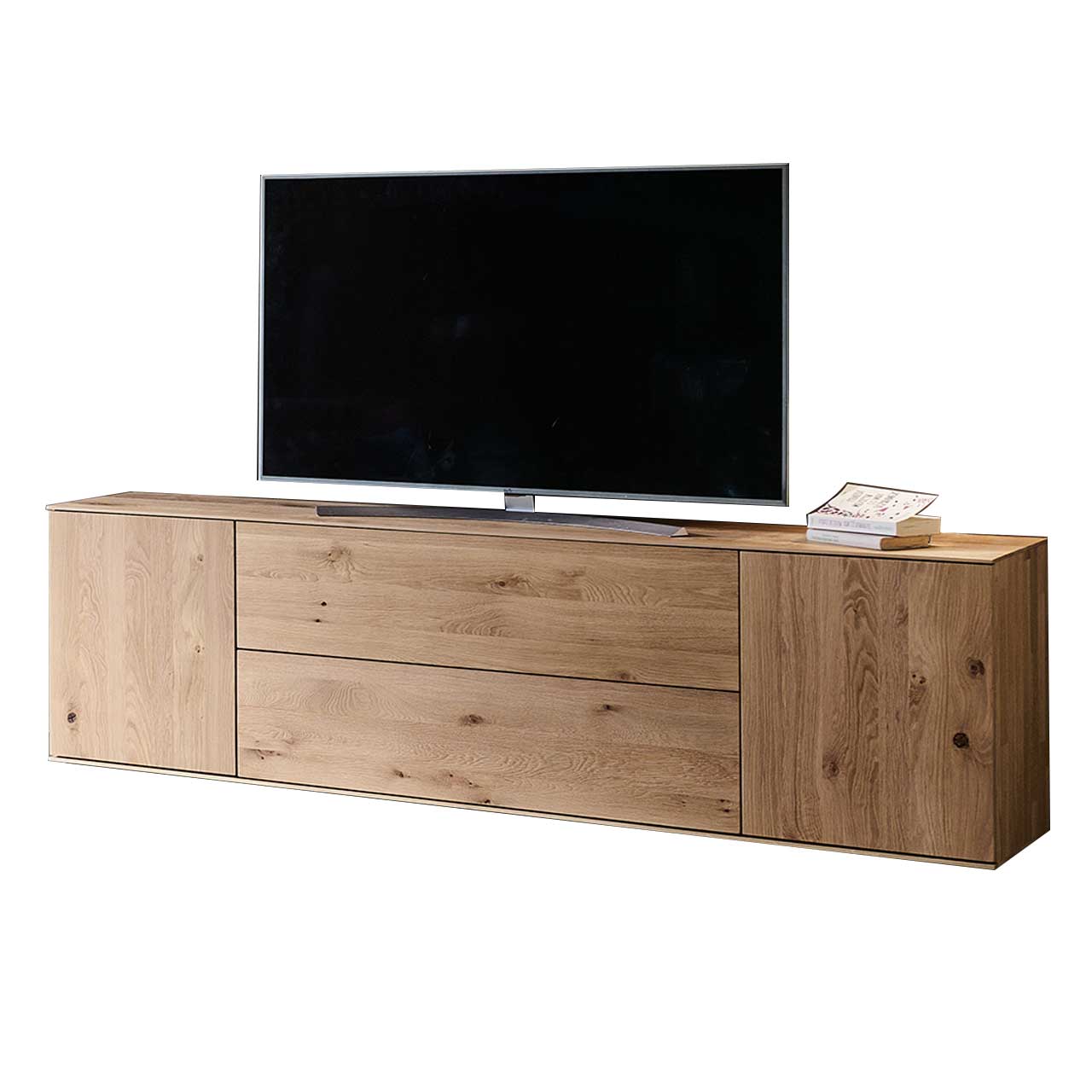 LINEA Leonardo Living - Lowboard 8540-3111 Modernes Lowboard aus massiver Kerneiche Natur mit zwei Türen, Klappe und Schubkasten.
