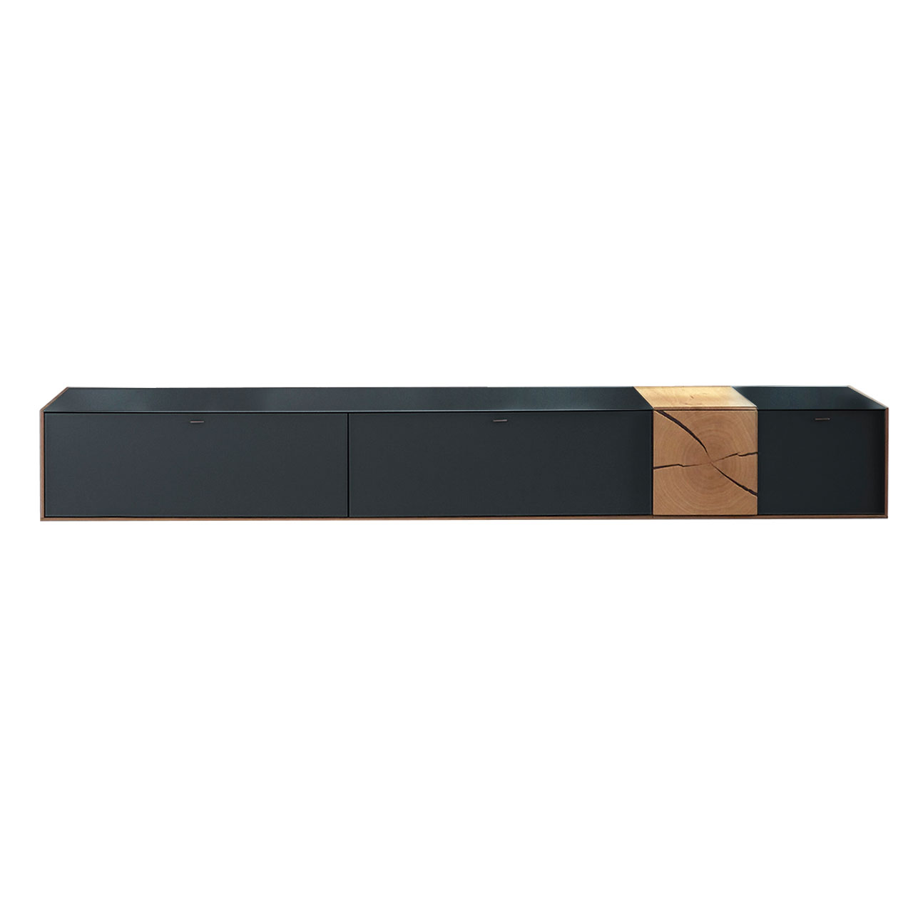 Hartmann CAYA - Hängelowboard 7170-1231A Modernes Hängelowboard aus massivem Holz mit Mattglas anthrazit Front und dekorativer Hirnholz Applikation rechts.