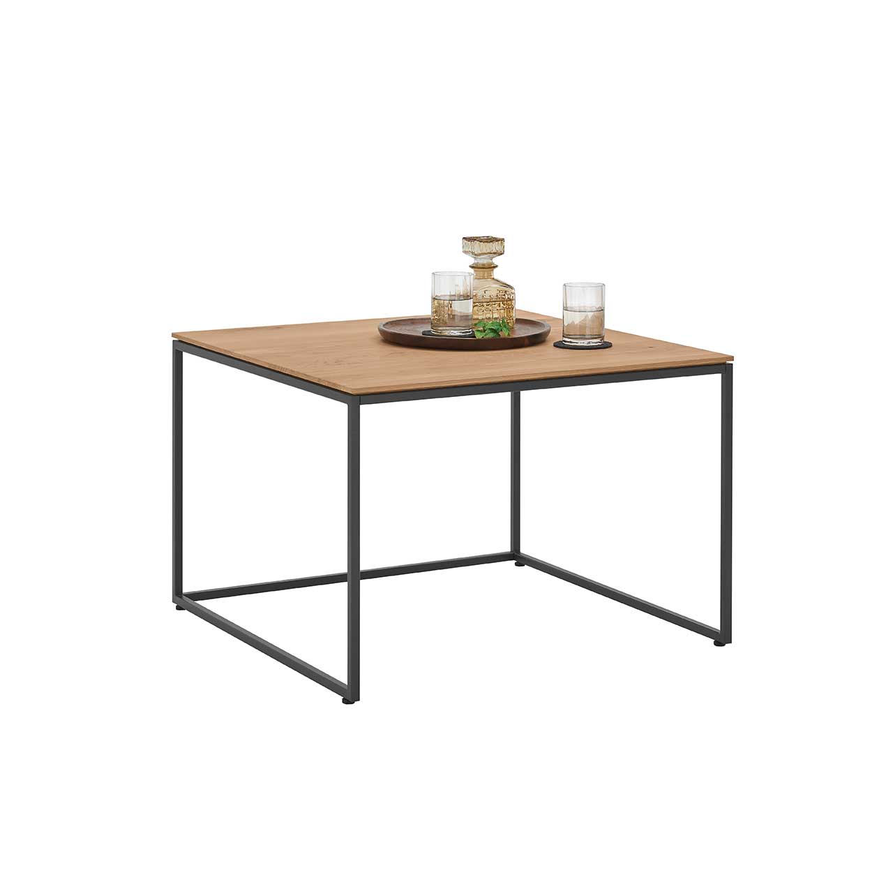 LINEA Leonardo Living - Couchtisch 8540-1420 Moderner Couchtisch mit quadratischer Tischplatte aus Kerneiche Natur und Metallgestell anthrazit.