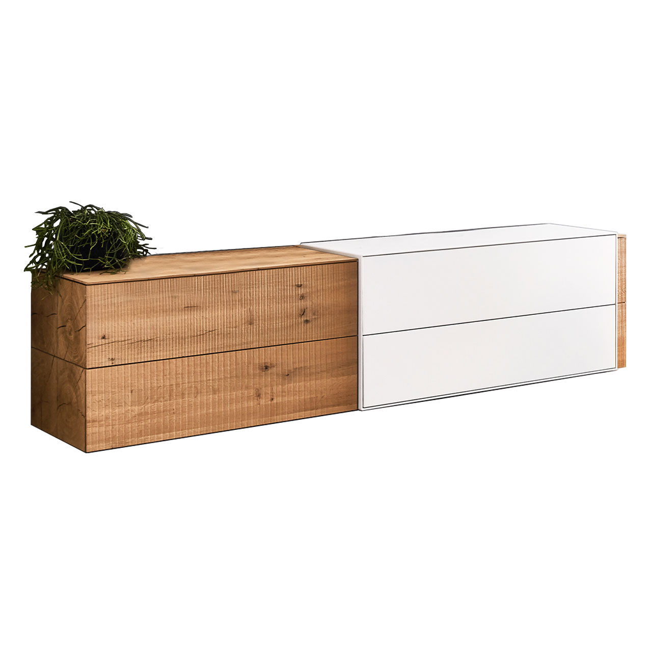 Lowboard aus massivem Holz mit Lack weiß
