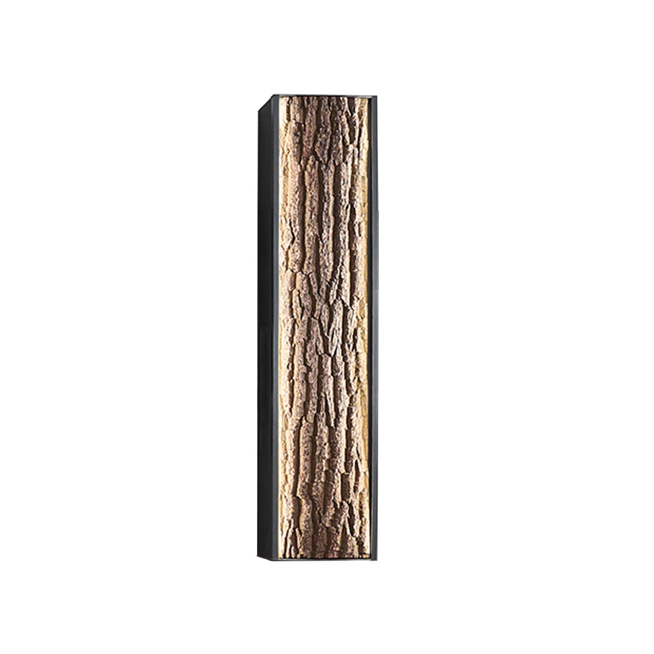 Moderner Hängeschrank aus massiver Kerneiche Natur Anthrazit gebeizt mit beleuchteter Holztür mit echtem Rinden-Akzent.