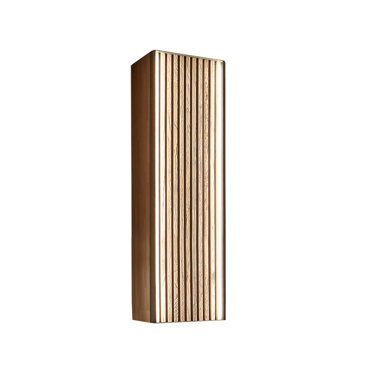 Moderner Hängeschrank aus hellem Massivholz mit Holz-Lamellen-Front.