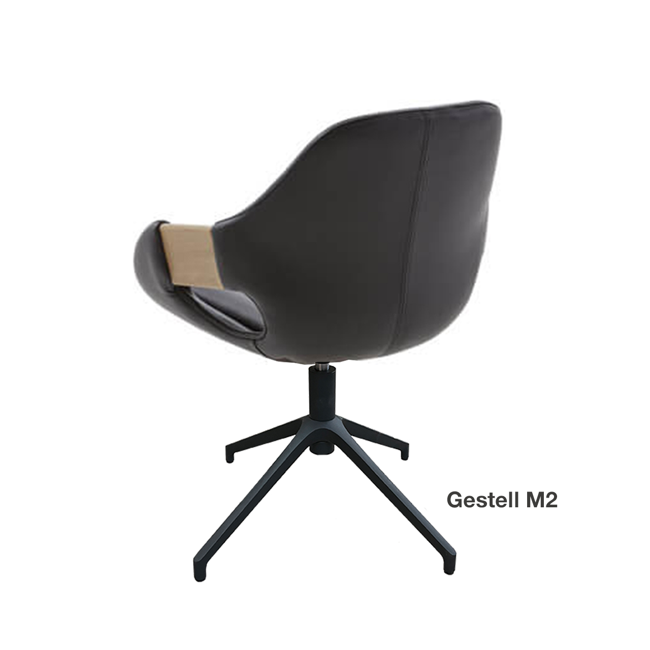 Hartmann NATURZEIT 7100E/8400E - 1776 Stuhl Basti Comfort - mit Metallgestell M2 Moderner Esszimmerstuhl mit extra gepolsteter Sitzfläche und Rückenlehne in schwarzem Leder, mit Holzapplikation an Lehnen und Metallgestell in anthrazit - in Rückansicht