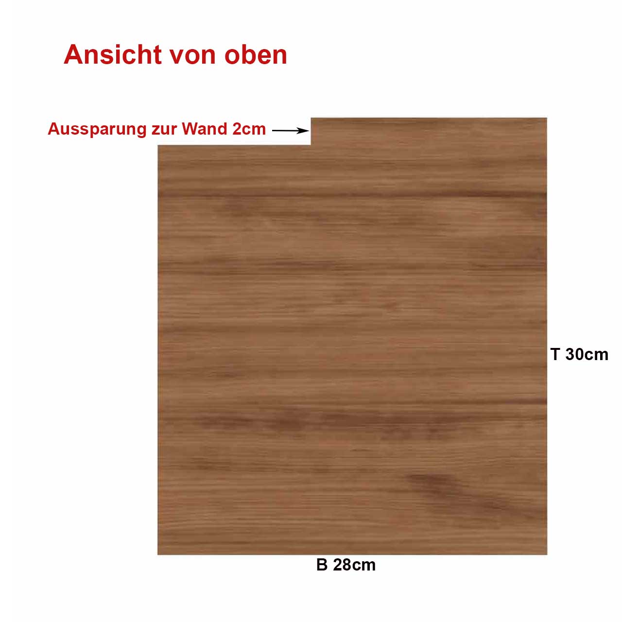 Skizzenzeichnung der Rückwand des Stauraufaches CAYA 7140-1060 mit Ansicht von oben mit Maßangaben zum richtigen Anbringen an eine Wand mit passendem Wandspiegel - dabei ist die Spiegeltiefe von 2 cm zu beachten!