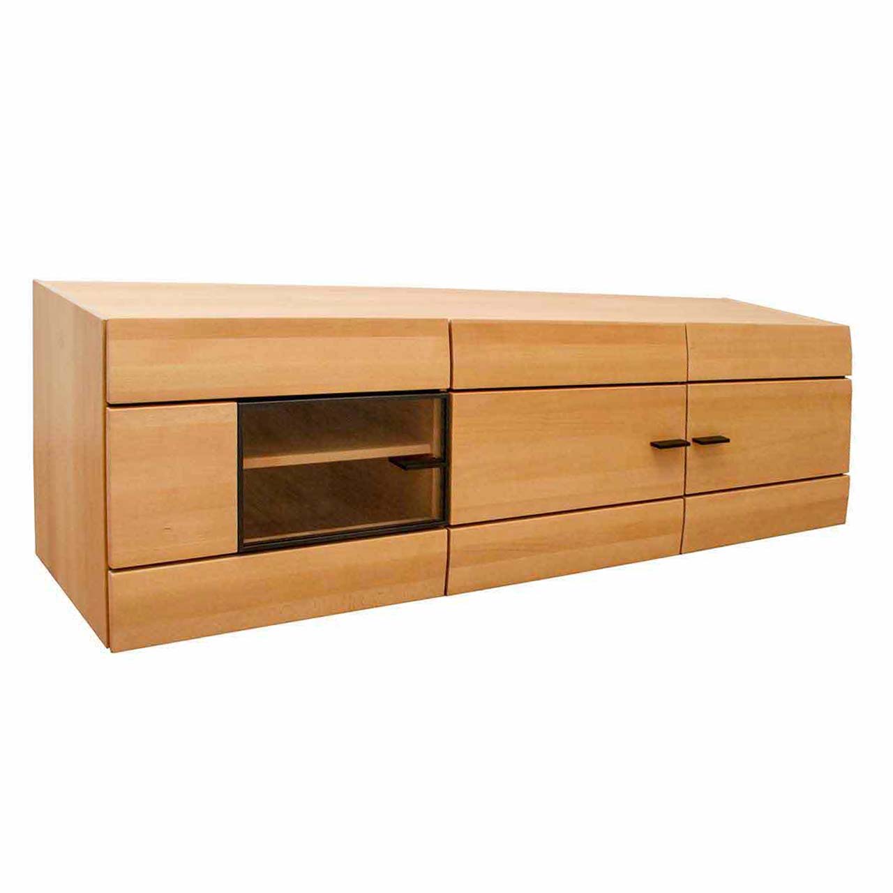Hartmann SALE Möbel - ZENIT Hängeschrank 4750-3260 / Seitliche Ansicht Hängeschrank aus massiver Buche mit zwei Doppel-Holztüren und einer Holz-/Glastür links in dunklem Parsolglas Bronze.