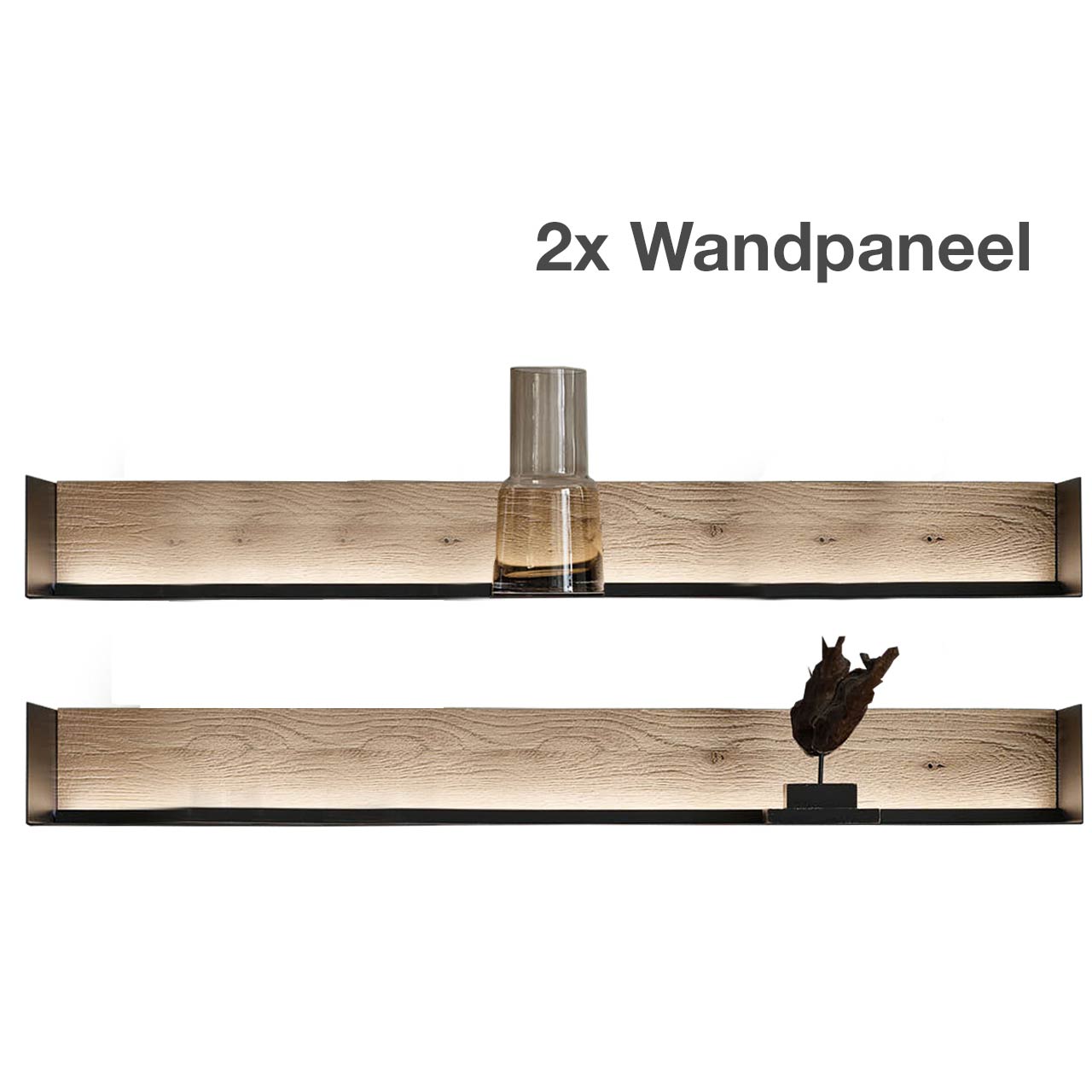 Hartmann ANEA 8530-1141 Wandpaneel inkl. Beleuchtung Zwei Wandpaneel aus Metall anthrazit mit Riffholz inklusive Beleuchtung